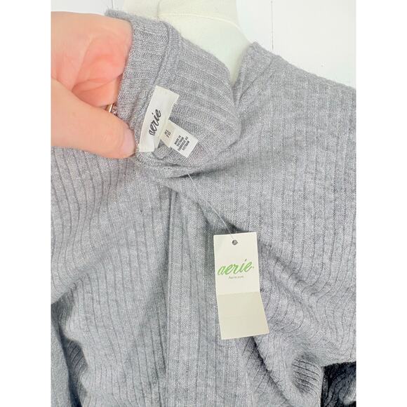 NWT Aerie Gray Ribbed Cardigan T Shirt Womens XL Button Front Metallic Knit - Picture 10 of 10